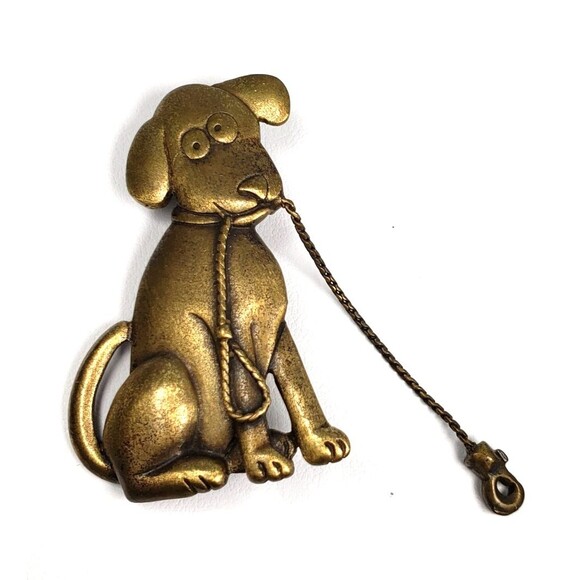 Vintage 1986 JJ Jonette Gold Tone Dog With Leash Brooch - Picture 7 of 13